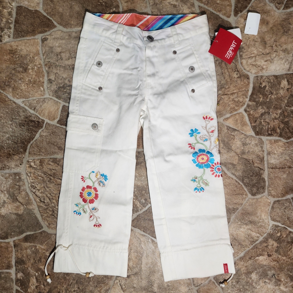 Esprit White Kids Casual Bottoms with Floral Embroidery